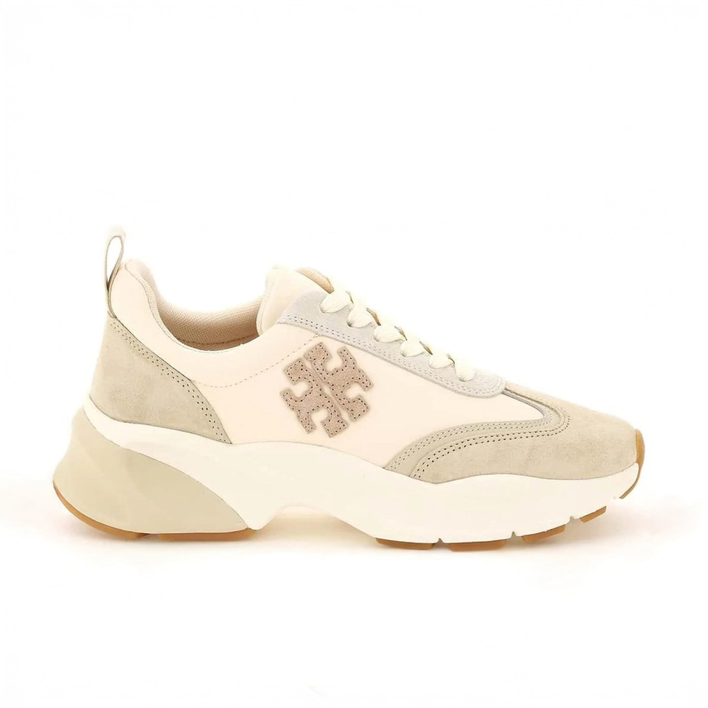 NIB Tory Burch Good Luck Trainer Suede Low Top Women's Sneakers Cream - US 10 M